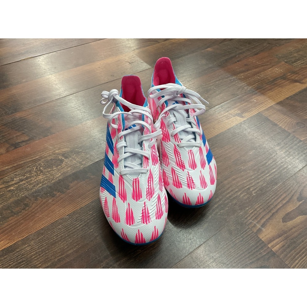 Adidas Predator Youth 5.5 Soccer Cleats White Pink Blue Firm Ground - Picture 2 of 5